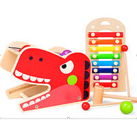Деревянная игрушка Центр развивающий MD 1847 динозавр, ксилофон-8 тонов, стукачка, кор.