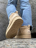 Уги жіночі UGG Ultra Mini Platform Beige бежеві мінітривалі натуральний замш на хутрі на платформі, фото 3