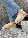 Уги жіночі UGG Ultra Mini Platform Beige бежеві мінітривалі натуральний замш на хутрі на платформі, фото 10
