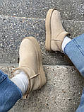Уги жіночі UGG Ultra Mini Platform Beige бежеві мінітривалі натуральний замш на хутрі на платформі, фото 9