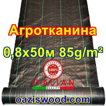 Агротканина 0,8х50м 85g/m²  PROFI Чорна, плетена, щільна. мульчування грунту - пакет, фото 1