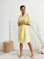 Женский муслиновый халат цвет лимонный Стильный уютный женский домашний халат из муслина L