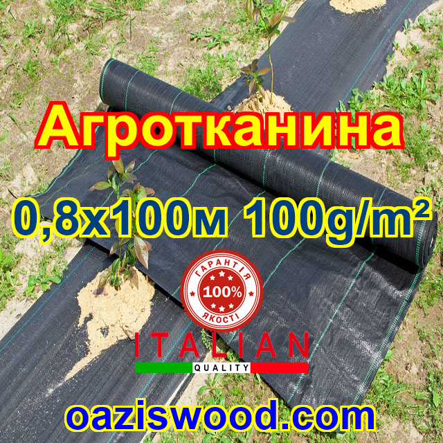 Агротканина 0,8х100м 100g/m²  PROFI Чорна, плетена, щільна. мульчування грунту - пакет