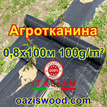 Агротканина 0,8х100м 100g/m²  PROFI Чорна, плетена, щільна. мульчування грунту - пакет, фото 2