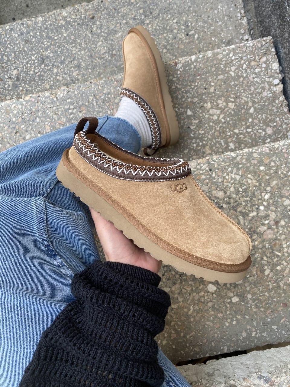 Уги жіночі Ugg Tasman Chestnut коричневий натуральна замша з хутром теплі капці короткі стильні, фото 1