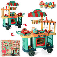Детская интерактивная кухня кафе на колесах большой игровой набор касса посуда продукты звук свет 008-958