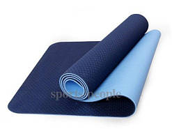 Килимок для йоги та фітнесу, ТРЕ, двошаровий, 183*61*0.8 см, різн. кольору + чохол у подарунок! синій із блакитним