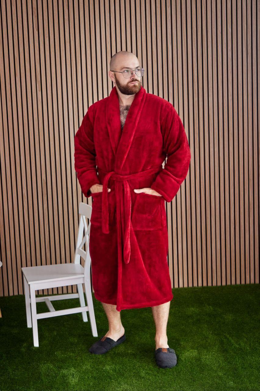 Халат чоловічий махровий теплий великих розмірів 1022 Червоний (2XL - 5XL), фото 1