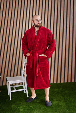 Халат чоловічий махровий теплий великих розмірів 1022 Червоний (2XL - 5XL)