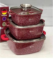 Набор посуды с гранитным антипригарным покрытием 8 предметов НК-302 красный, кастрюли кухонные для готовки