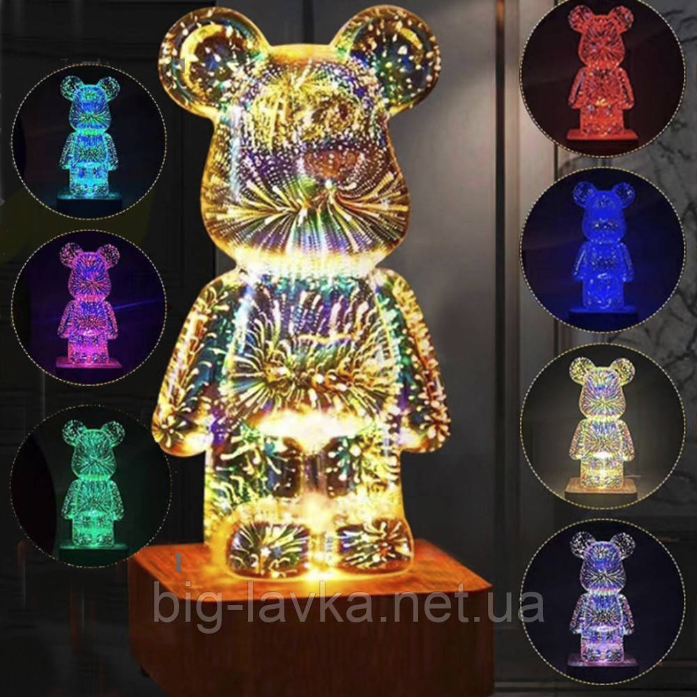 Нічник світильник Ведмідь 3D світлодіодний RGB Різнокольоровий, фото 1
