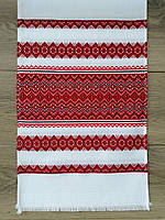 Рушник тканый льняной Волинські візерунки с красно-бордовым орнаментом 150 см