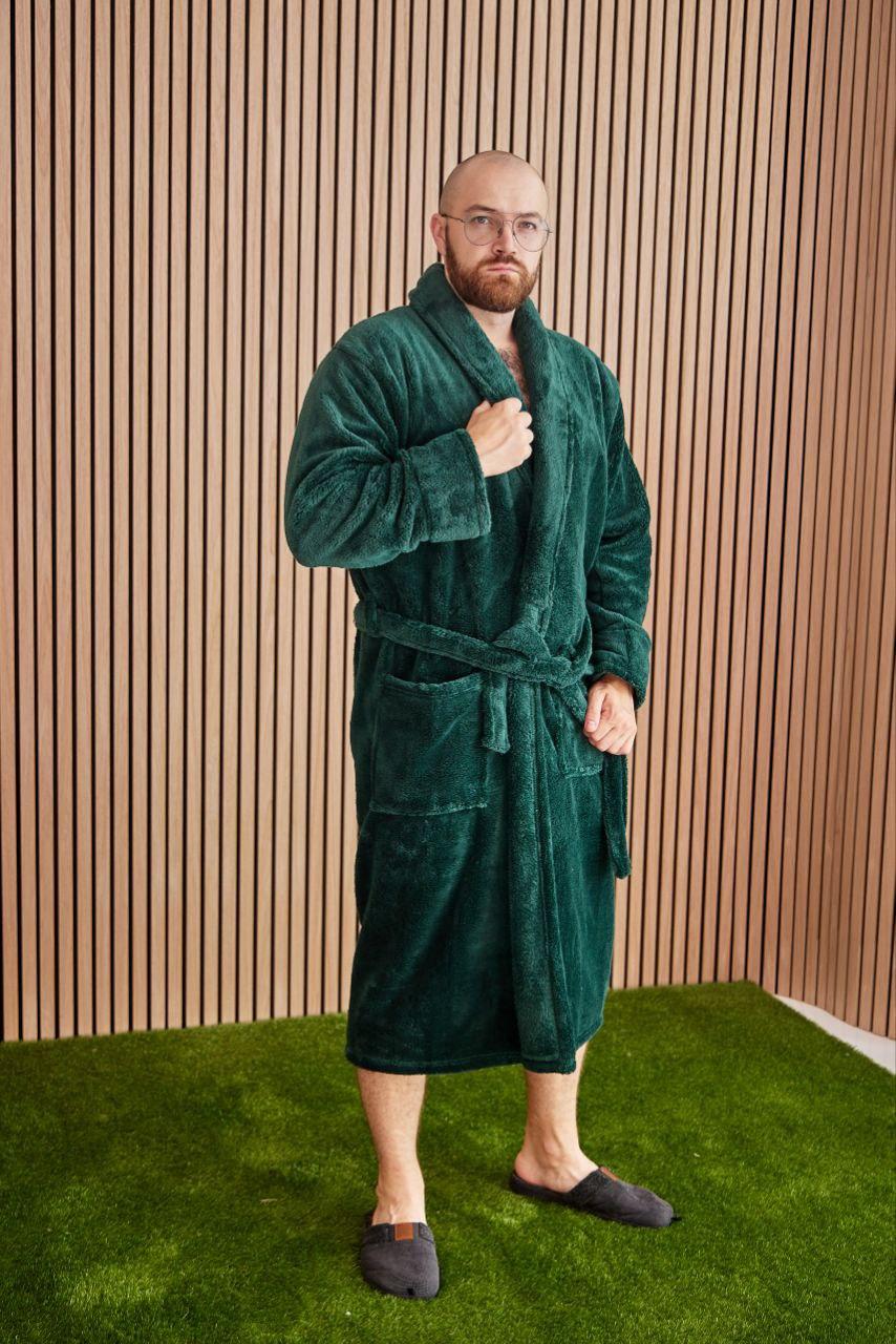 Халат чоловічий махровий теплий великих розмірів 1022 Смарагдовий (2XL - 5XL), фото 1
