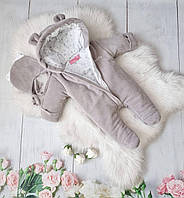 Детский велюровый комбинезон человечек с шапочкой для новорожденного 0-3 мес 56-62 см Зима Весна Осень