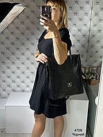 Женская сумка шопер черная на плечевых ручках формат А4 еко кожа