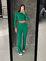 Женский прогулочный костюм рубчик, топ со штанами трикотаж Зелёный