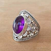 Роскошное славянское кольцо с большим шикарным фиолетовым камнем размер 18