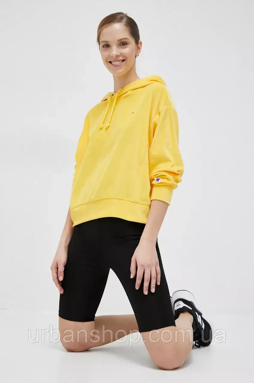 Кофта Champion жіноча колір жовтий з капюшоном однотонна, S, M, L, XL, фото 1