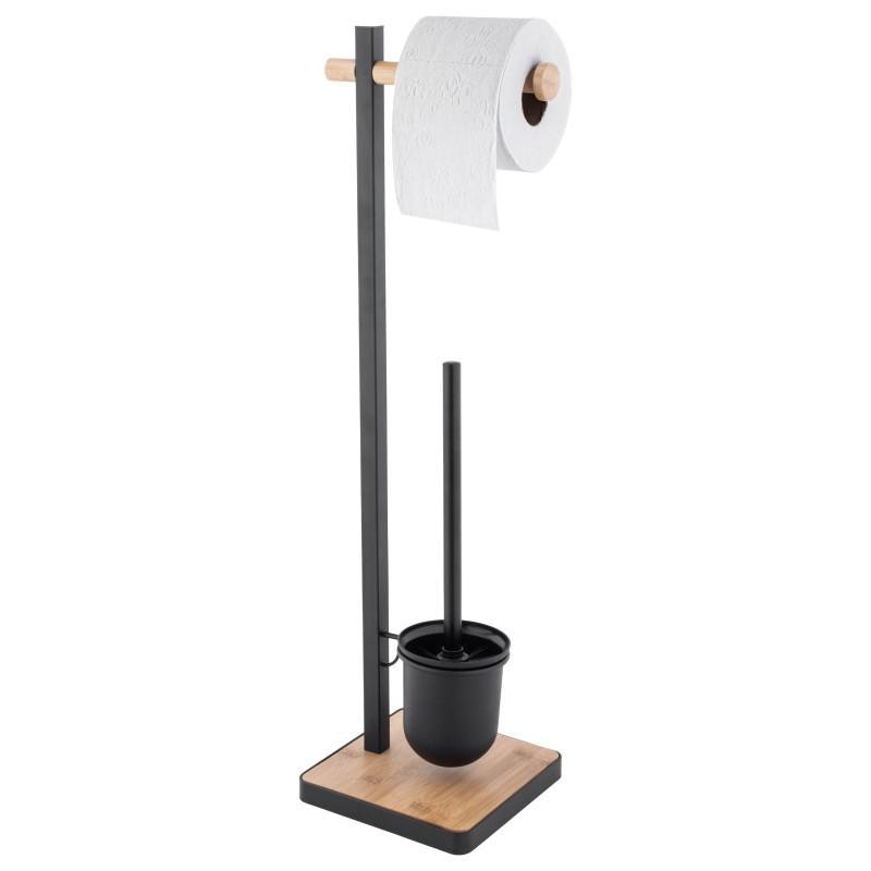 Стійка для туалетного паперу та туалетної щітки 2в1, чорний бамбук - Yoka.
