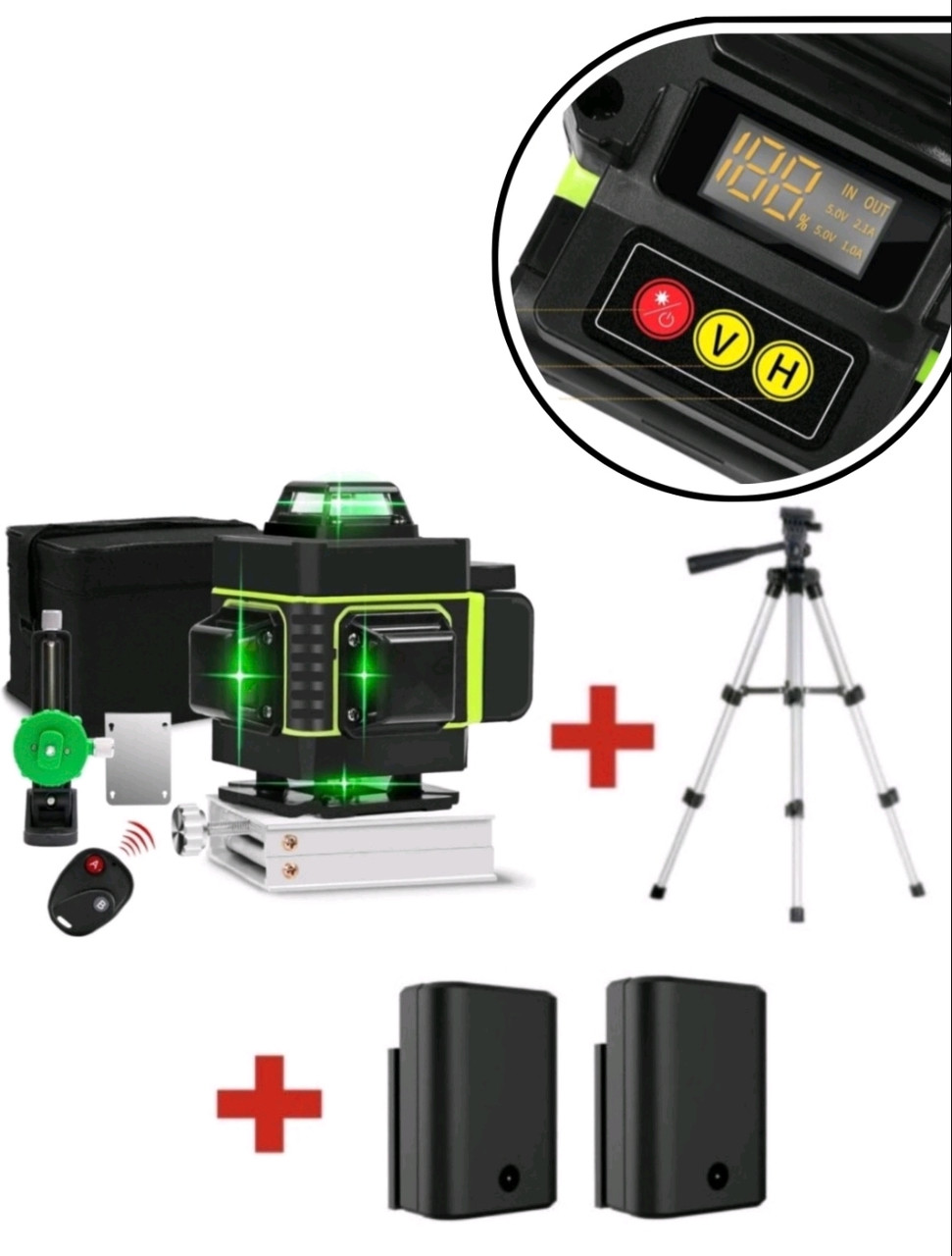 Лазерний рівень HILDA 4D 16 ліній + 2 акумулятори та тринога у подарунок!, фото 1