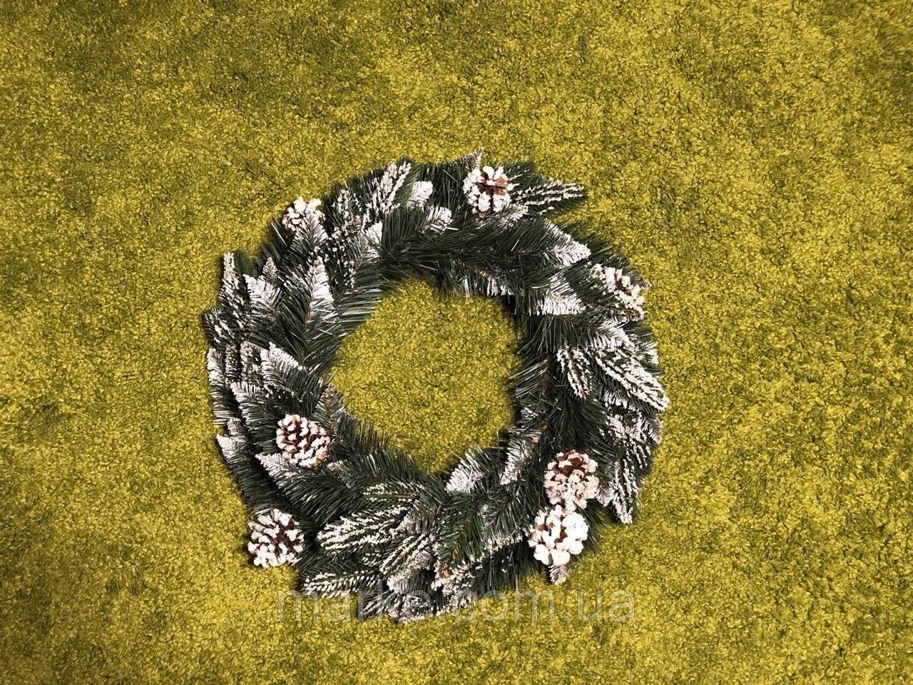 Вінок віночок Шишка VIP різдвяний новорічний з штучної хвої ПВХ + литі гілки + шишки (mrk)