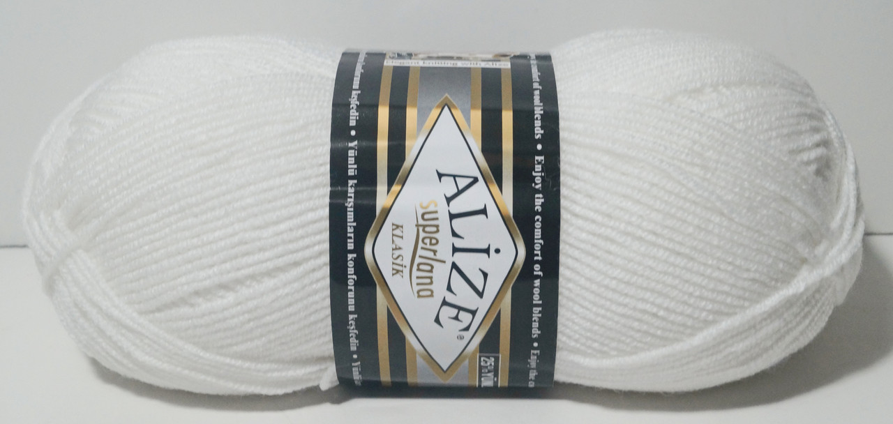 Нитки пряжа для в'язання напіввовна SUPER LANA KLASIK Супер Лана Класик № 55 - білий