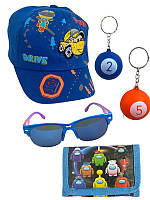ЛЕТНИЙ НАБОР ДЛЯ МАЛЬЧИКА: Детская кепка + солнцезащитные очки + кошелек + брелки. Цвет синий.