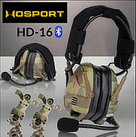 Тактические наушники с крепленим для шлема. Wosport HD-16 Multicam Bluetooth. Активные наушники с гарнитурой.