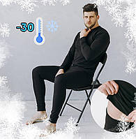Комплект мужского термобелья нательного черного из флиса для холодных дней, тактическое белье термо для мужчин