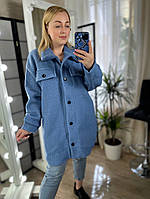 Удлиненная теплая рубашка - курточка барашек (тедди) больших размеров (50-52), (54-56), (58-60), (62-64)