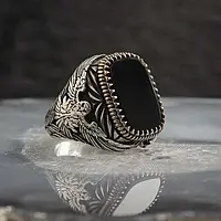 Мужской перстень символ Спецназа или Военой Разведки сова охотится на жертву с черным большим камнем размер 21