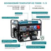 Генератор Konner&Sohnen 7000E 1/3 5.5к 380 и 220 3-фазы і 1-фаза Бензиновый Экономный Медная Обмотка Гарантия