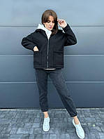 Женская осенняя куртка баранчик с букле-шерсти Черного цвета Популярная модель этой осени