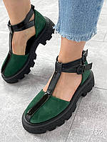 Зеленые туфли натуральная замша с ремешком