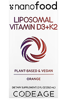 Codeage, Liposomal D3+K2, Липосомальный витамин D3+K2, апельсин, 2 жидких унции (59,2 мл)