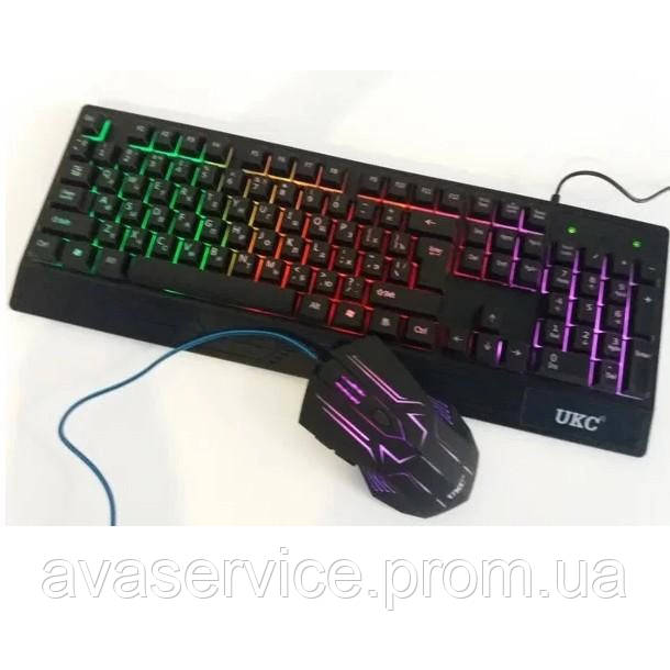 Клавіатура+мишка UKC з LED підсвічуванням від USB M-710, клавіатура ігрова з підсвічуванням UV-962 та мишкою