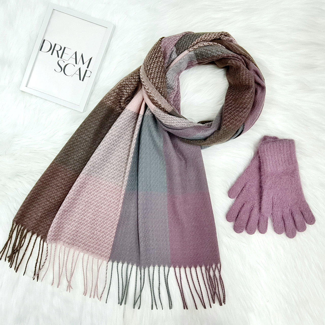 Комплект жіночий зимовий (шарф+рукавички) M&JJ One size пудровий 8079 - 4218, фото 1