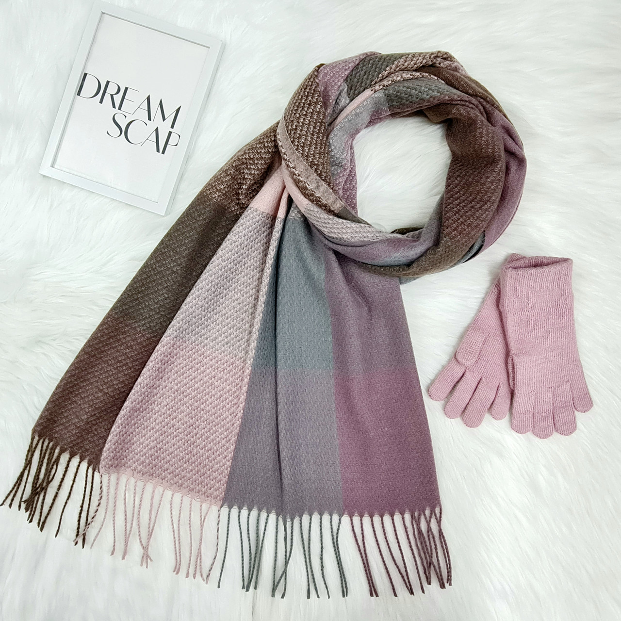 Комплект жіночий зимовий (шарф+рукавички) M&JJ One size пудровий 8079 - 4066, фото 1