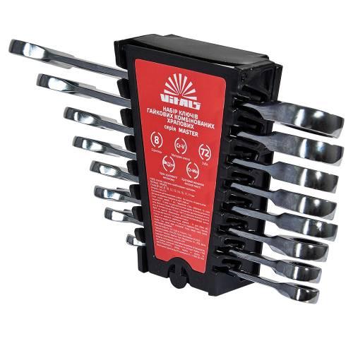 Набір ключів гайкових комбінованих храпових 8-19 мм 8 шт. Vitals Master tp, фото 1
