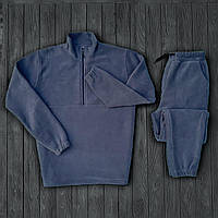 Мужской спортивный костюм флисовый теплый зимний осенний плюшевый Кофта + штаны синий топ качество