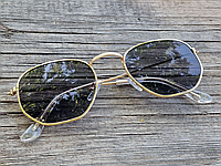 Солнцезащитные очки круглые золотые с темной линзой V2 (женские, мужские) Код:DC08