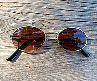 Солнцезащитные очки овальные золотые с коричневой линзой (женские, мужские) Код:DC08