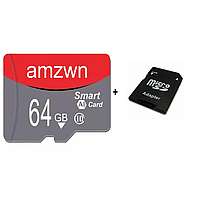 Карта памяти Amzwn 64GB microSD с картридером Class 10 + SD-adapter микро сд 64 гб High Speed Код:DC08
