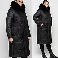 Якісний жіночий пуховик із натуральним хутром зимова довга куртка великих розмірів пальто на синтепуху