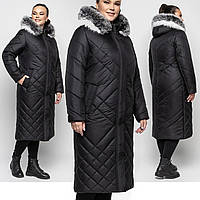 Женский длинный пуховик с натуральным мехом песца качество женское зимнее пальто больших размеров