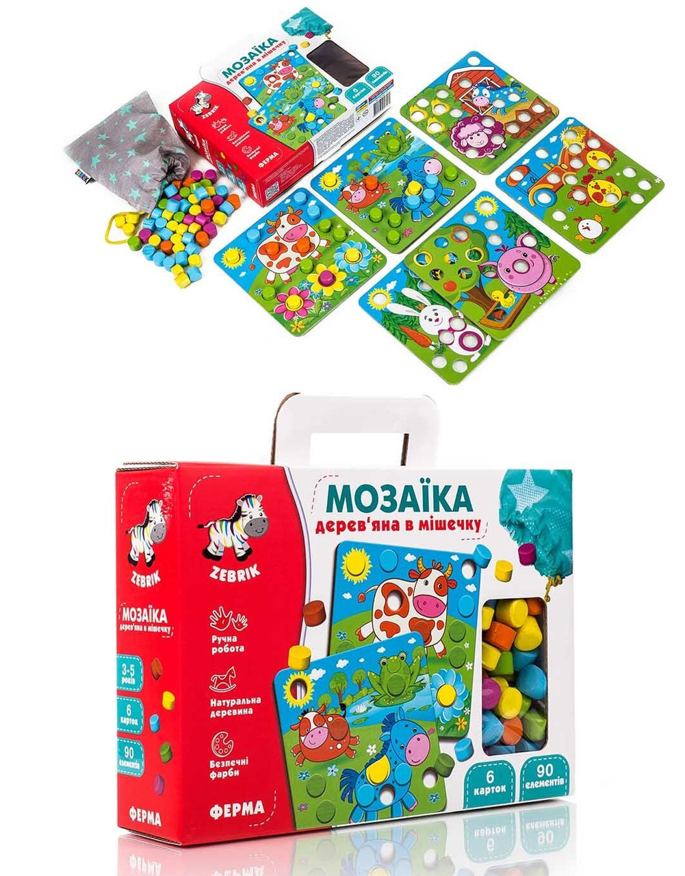 Дерев'яна гра в мішечку Мозаїка "Ферма" Vladi Toys (ZB2002-01), фото 1