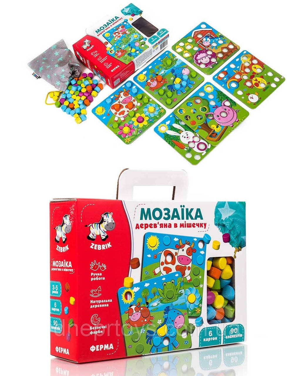 Дерев'яна гра в мішечку Мозаїка "Ферма" Vladi Toys (ZB2002-01), фото 1