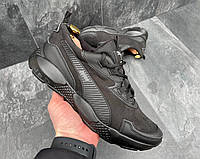 Мужские кроссовки черные кожа нубук Puma. Спортивная обувь молодежная мужская в черном цвете Пума