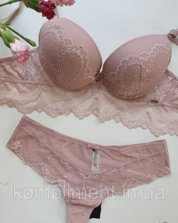 Комплект жіночої спідньої білизни з ефектом пушап Balalaum 9363 пудра, 85С