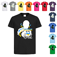 Черная детская футболка Люблю Украину - для девочек (1-14-33)